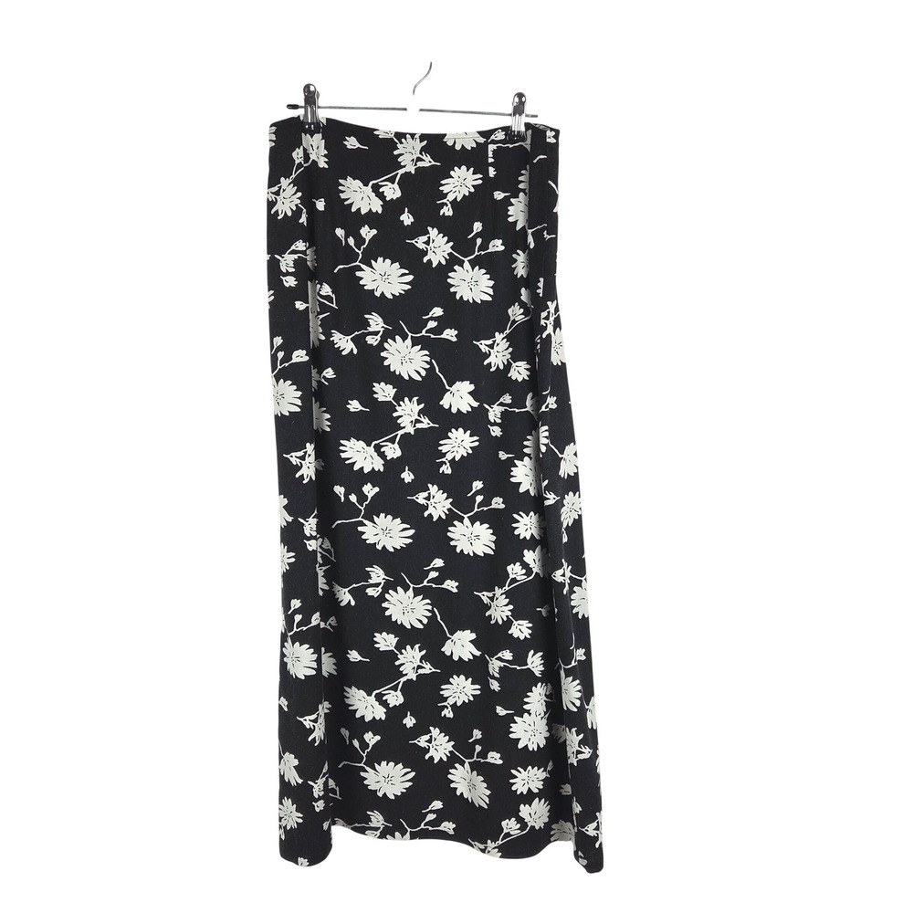 Vtg Talbots Floral Maxi Skirt Black White Linen Blend 6P Side Slit Bold Classic